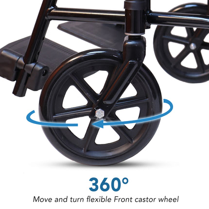 Everactiv Everyday Economy Foldable Wheelchair with Safety Seat belt with Extra Soft Cushions, Weight Bearing Capacity 120 kg, Sturdy Frame and Easy Foldable Mechanism
