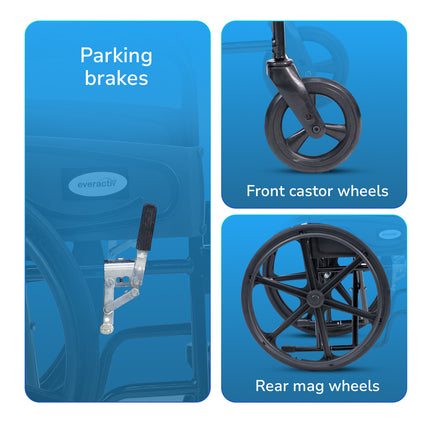Everactiv Everyday Economy Foldable Wheelchair with Safety Seat belt, Weight Bearing Capacity 120 kg, Sturdy Frame and Easy Foldable Mechanism