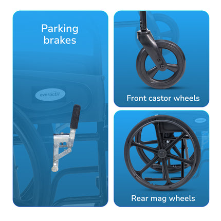 Everactiv Everyday Economy Foldable Wheelchair with Safety Seat belt, Weight Bearing Capacity 120 kg, Sturdy Frame and Easy Foldable Mechanism