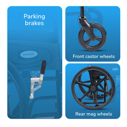 Everactiv Everyday Economy Foldable Wheelchair with Safety Seat belt with Extra Soft Cushions, Weight Bearing Capacity 120 kg, Sturdy Frame and Easy Foldable Mechanism