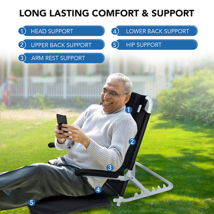 Everactiv Adjustable Hospital Back Rest - Multifunctional Large Size Back Support with 5 Recline Angles | Foldable & Portable