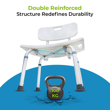 Everactiv Waterproof Shower Chair/Stool with Backrest for Elders, Adults, & Pregnant Women | Shower Bench with 1 Year Warranty