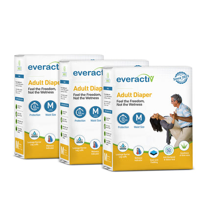 Everactiv Adult Diaper Leakproof, 10 hours Absorption Protection and Wetness Indicator, Unisex with Goodness of Aloe Vera | Tape Style