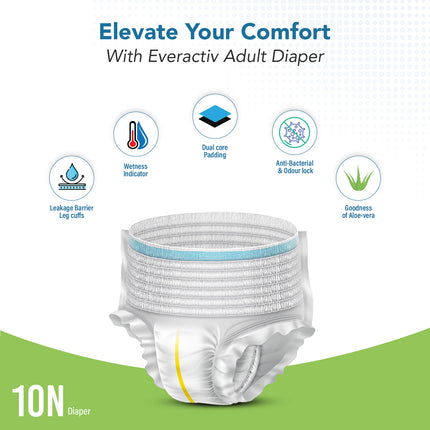 Everactiv Adult Diaper Leakproof, 10 hours Absorption Protection and Wetness Indicator, Unisex with Goodness of Aloe Vera | Pant Style