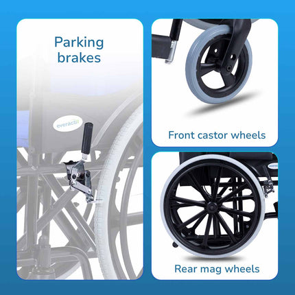 Everactiv Everyday Premium Foldable Wheelchair with 2 Extra Seats, 6 Wheels & Brakes for extra safety, Side Pouch, Bottle Holder
