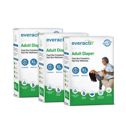 Everactiv Adult Diaper Leakproof, 10 hours Absorption Protection and Wetness Indicator, Unisex with Goodness of Aloe Vera | Tape Style