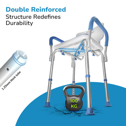 Everactiv Premium Shower Chair with Padded Armrest | Height Adjustable | Non-Slip EVA Mat | Tool-Free Assembly | Safety Shower Chair for Seniors & Elderly