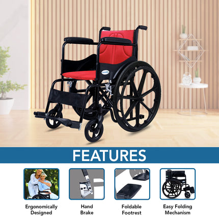 Everactiv Everyday Economy Foldable Wheelchair with Safety Seat belt with Extra Soft Cushions, Weight Bearing Capacity 120 kg, Sturdy Frame and Easy Foldable Mechanism
