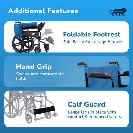 Everactiv Everyday Economy Foldable Wheelchair with Safety Seat belt, Weight Bearing Capacity 120 kg, Sturdy Frame and Easy Foldable Mechanism