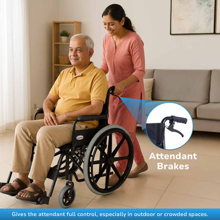 Everactiv Everyday Premium Foldable Wheelchair with 2 Extra Seat Cushions, 6 Wheels & Brakes for extra safety, Side Pouch, Bottle Holder