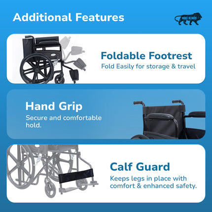 Everactiv Everyday Economy Foldable Wheelchair with Safety Seat belt, Weight Bearing Capacity 120 kg, Sturdy Frame and Easy Foldable Mechanism
