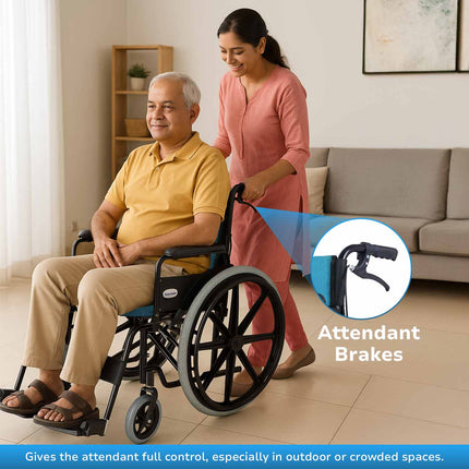 Everactiv Everyday Premium Foldable Wheelchair with 2 Extra Seats, 6 Wheels & Brakes for extra safety, Side Pouch, Bottle Holder