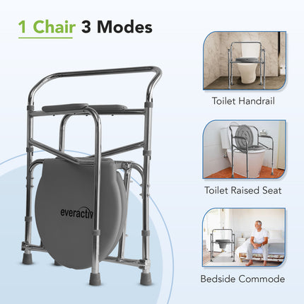 Everactiv Commode Chair For Toilet Adult, Height Adjustable And Foldable Toilet Seat For Old People, Strong Frame Potty Chair For Adults, Portable Toilet Seat For Adult | Made In India, Grey
