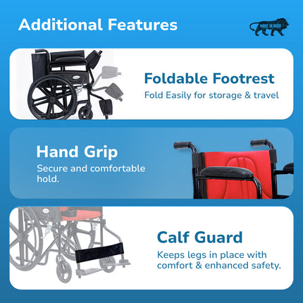 Everactiv Everyday Economy Foldable Wheelchair with Safety Seat belt with Extra Soft Cushions, Weight Bearing Capacity 120 kg, Sturdy Frame and Easy Foldable Mechanism