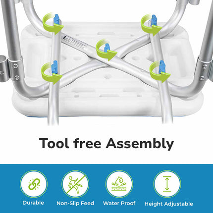Everactiv Premium Shower Chair with Padded Armrest | Height Adjustable | Non-Slip EVA Mat | Tool-Free Assembly | Safety Shower Chair for Seniors & Elderly