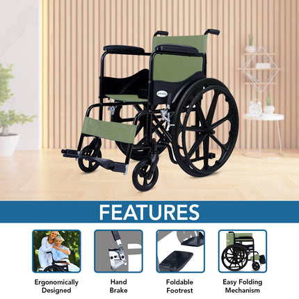 Everactiv Everyday Economy Foldable Wheelchair with Safety Seat belt, Weight Bearing Capacity 120 kg, Sturdy Frame and Easy Foldable Mechanism