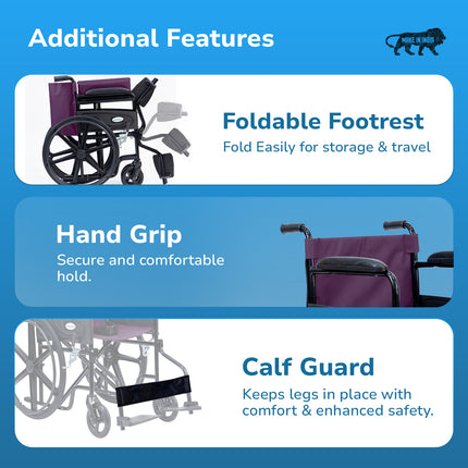 Everactiv Everyday Economy Foldable Wheelchair with Safety Seat belt, Weight Bearing Capacity 120 kg, Sturdy Frame and Easy Foldable Mechanism