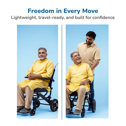 EverActiv Portable Travel Wheelchair for Seniors | Ultra-Light  | Foldable, Compact, Attendant Brake, Travel Convenience | Wheelchair for old people