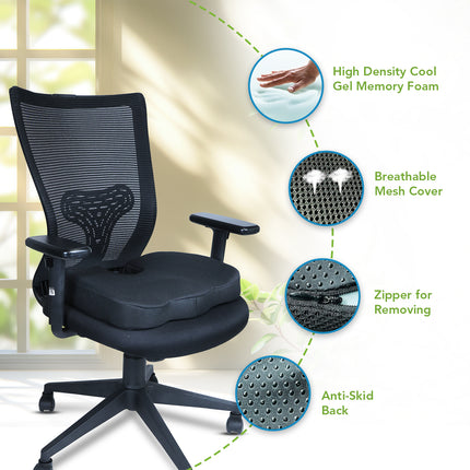 Everactiv Cool Gel Memory Foam Coccyx Seat Cushion for Tailbone Pain Relief | Orthopedic Chair Cushion for Sciatica, Back Pain | Breathable Mesh Cover, 2 Years Warranty