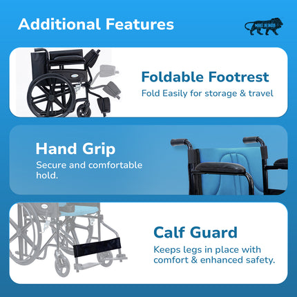 Everactiv Everyday Economy Foldable Wheelchair with Safety Seat belt with Extra Soft Cushions, Weight Bearing Capacity 120 kg, Sturdy Frame and Easy Foldable Mechanism