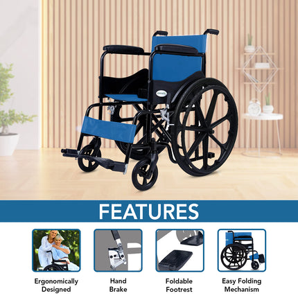 Everactiv Everyday Economy Foldable Wheelchair with Safety Seat belt, Weight Bearing Capacity 120 kg, Sturdy Frame and Easy Foldable Mechanism