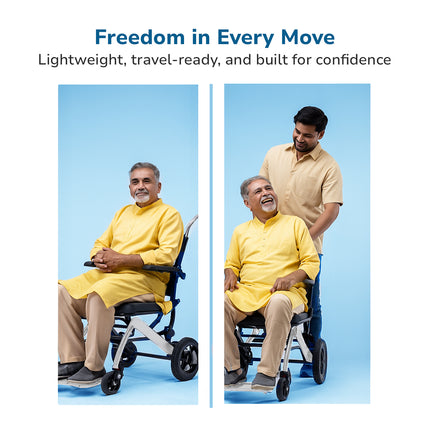 EverActiv Portable Travel Wheelchair for Seniors | Ultra-Light  | Foldable, Compact, Attendant Brake, Travel Convenience | Wheelchair for old people