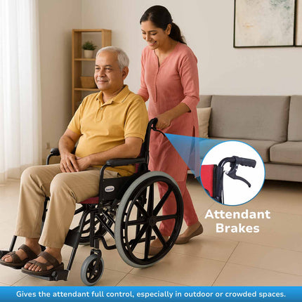 Everactiv Everyday Premium Foldable Wheelchair with 2 Extra Seats, 6 Wheels & Brakes for extra safety, Side Pouch, Bottle Holder