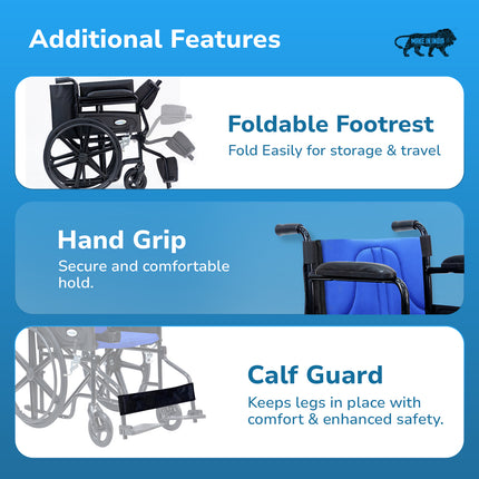 Everactiv Everyday Economy Foldable Wheelchair with Safety Seat belt with Extra Soft Cushions, Weight Bearing Capacity 120 kg, Sturdy Frame and Easy Foldable Mechanism
