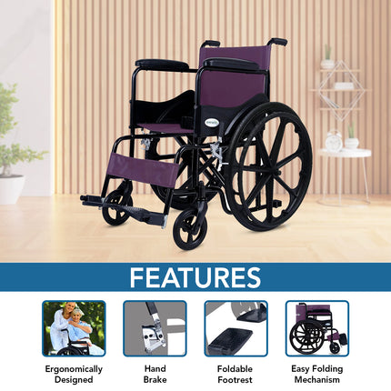 Everactiv Everyday Economy Foldable Wheelchair with Safety Seat belt, Weight Bearing Capacity 120 kg, Sturdy Frame and Easy Foldable Mechanism