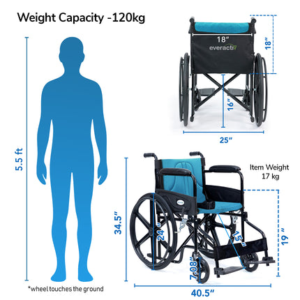 Everactiv Everyday Economy Foldable Wheelchair with Safety Seat belt with Extra Soft Cushions, Weight Bearing Capacity 120 kg, Sturdy Frame and Easy Foldable Mechanism
