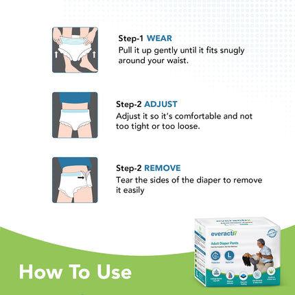 Everactiv Adult Diaper Leakproof, 10 hours Absorption Protection and Wetness Indicator, Unisex with Goodness of Aloe Vera | Pant Style