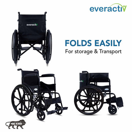 Everactiv Everyday Economy Foldable Wheelchair with Safety Seat belt, Weight Bearing Capacity 120 kg, Sturdy Frame and Easy Foldable Mechanism