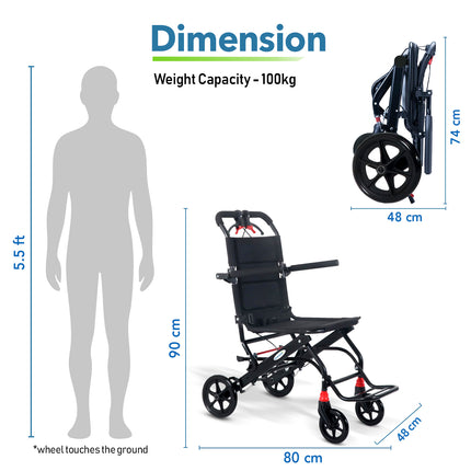 EverActiv Portable Travel Wheelchair for Seniors | Ultra-Light  | Foldable, Compact, Attendant Brake, Travel Convenience | Wheelchair for old people