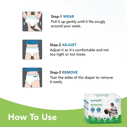 Everactiv Adult Diaper Leakproof, 10 hours Absorption Protection and Wetness Indicator, Unisex with Goodness of Aloe Vera | Pant Style