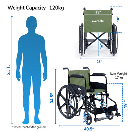 Everactiv Everyday Economy Foldable Wheelchair with Safety Seat belt, Weight Bearing Capacity 120 kg, Sturdy Frame and Easy Foldable Mechanism