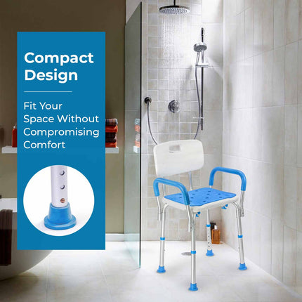 Everactiv Premium Shower Chair with Padded Armrest | Height Adjustable | Non-Slip EVA Mat | Tool-Free Assembly | Safety Shower Chair for Seniors & Elderly
