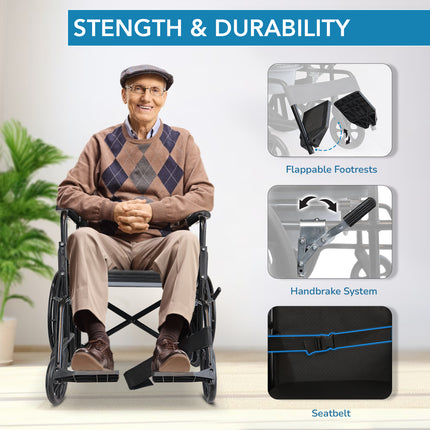 Everactiv (2 in 1) Foldable Wheelchair for Regular & Commode Use | Portable and Versatile Mobility Solution with Removable Top-seat for Commode Usage | Comfortable Seating | and Armrests