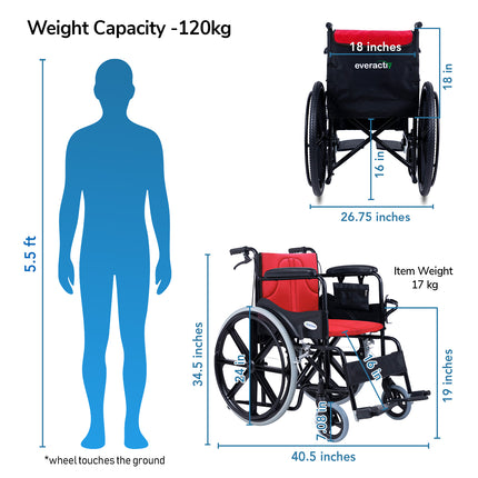 Everactiv Everyday Premium Foldable Wheelchair with 2 Extra Seats, 6 Wheels & Brakes for extra safety, Side Pouch, Bottle Holder