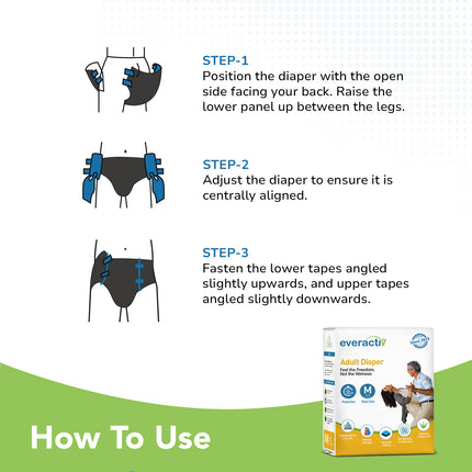 Everactiv Adult Diaper Leakproof, 10 hours Absorption Protection and Wetness Indicator, Unisex with Goodness of Aloe Vera | Tape Style