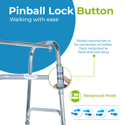 Everactiv Lightweight Aluminium/Glossy Finish Walker for adults, Height Adjustable Walking Support for Old People, Sturdy Frame Walker for Old People | Made in India