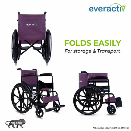 Everactiv Everyday Economy Foldable Wheelchair with Safety Seat belt, Weight Bearing Capacity 120 kg, Sturdy Frame and Easy Foldable Mechanism