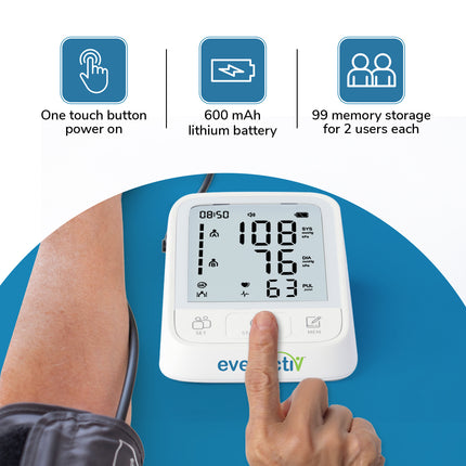 Everactiv Digital Blood Pressure Monitor for Home Use | Upper Arm BP Machine with XL Cuff (22–42 cm) | Type-C USB Rechargeable (Single Charge Lasts Up to 6 Months) | Large Display, IHB Indicator, One-Touch Operation