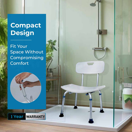 Everactiv Waterproof Shower Chair/Stool with Backrest for Elders, Adults, & Pregnant Women | Shower Bench with 1 Year Warranty