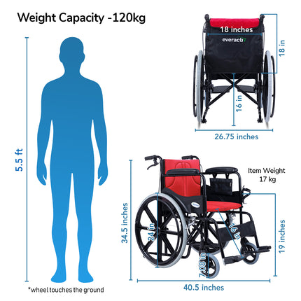 Everactiv Everyday Premium Foldable Wheelchair with 2 Extra Seats, 6 Wheels & Brakes for extra safety, Side Pouch, Bottle Holder