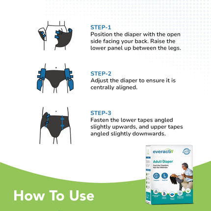 Everactiv Adult Diaper Leakproof, 10 hours Absorption Protection and Wetness Indicator, Unisex with Goodness of Aloe Vera | Tape Style