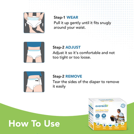 Everactiv Adult Diaper Leakproof, 10 hours Absorption Protection and Wetness Indicator, Unisex with Goodness of Aloe Vera | Pant Style