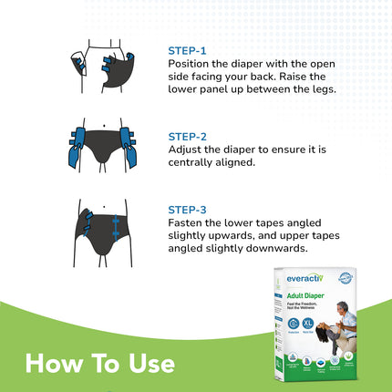 Everactiv Adult Diaper Leakproof, 10 hours Absorption Protection and Wetness Indicator, Unisex with Goodness of Aloe Vera | Tape Style