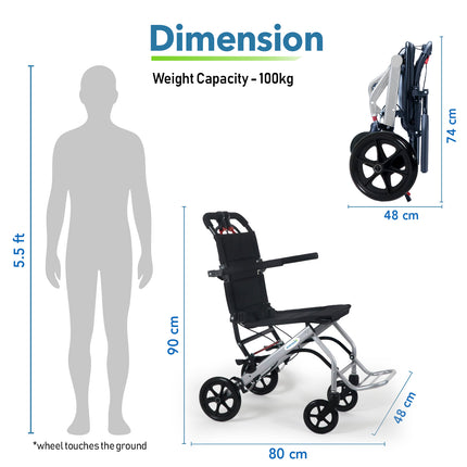 EverActiv Portable Travel Wheelchair for Seniors | Ultra-Light  | Foldable, Compact, Attendant Brake, Travel Convenience | Wheelchair for old people