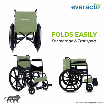 Everactiv Everyday Economy Foldable Wheelchair with Safety Seat belt, Weight Bearing Capacity 120 kg, Sturdy Frame and Easy Foldable Mechanism