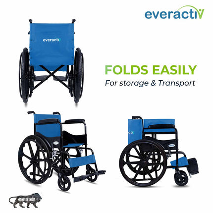Everactiv Everyday Economy with Attendant Brakes Foldable Wheelchair with Safety Seat belt, Weight Bearing Capacity 120 kg, Sturdy Frame and Easy Foldable Mechanism